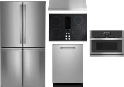 5 Piece Package Includes Refrigerator, Cooktop, Wall Oven, Hood And Dishwasher